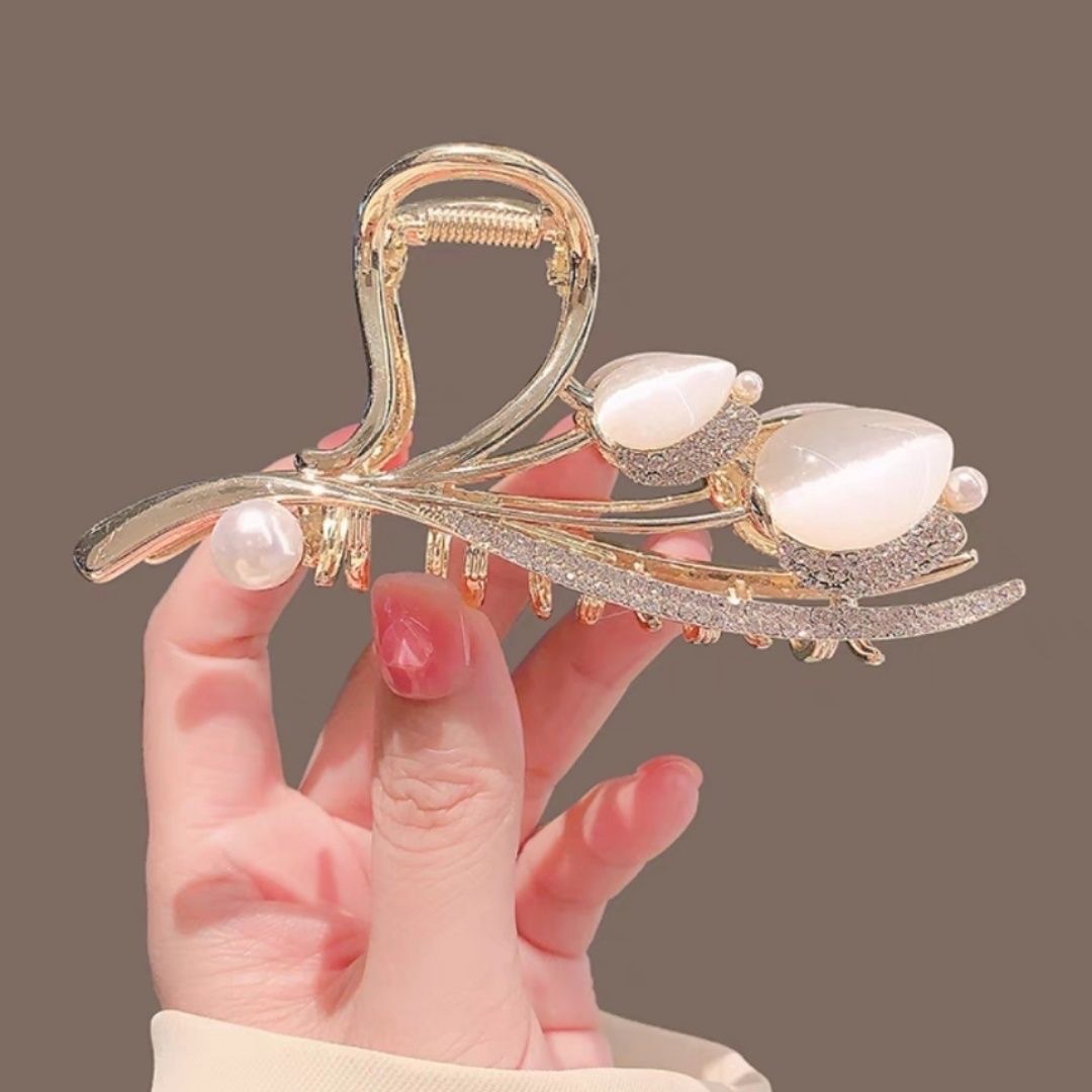 New Cat's Eye Stone Tulip Grab Clip Elegant Elegant Shark Clip High-class One-word Back of Head Large Hair Clip_voghion.com