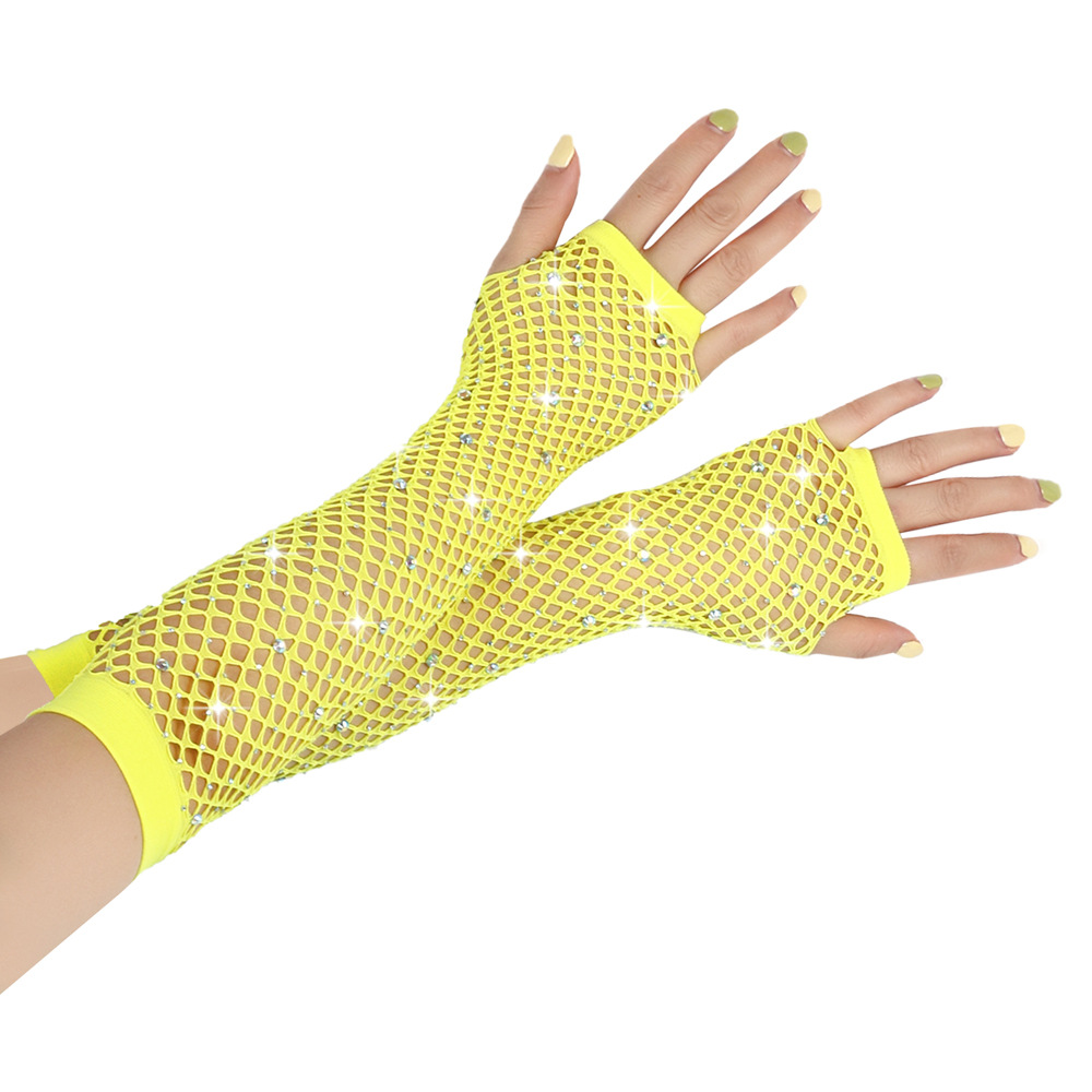 80 Ball Diamond Gloves Party Fishing Net Stretch Mesh Gloves European and American Retro Cross-border Sexy Hot Drilling Gloves_voghion.com