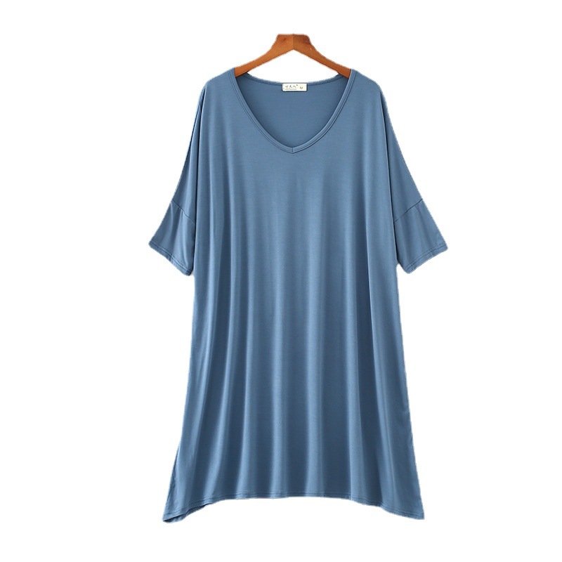 Factory Supply Modal Pregnant Women's Nightdress Women's Summer Short-sleeved Fat Girl Large Size Loose Ice Silk Pajamas Midi Dress