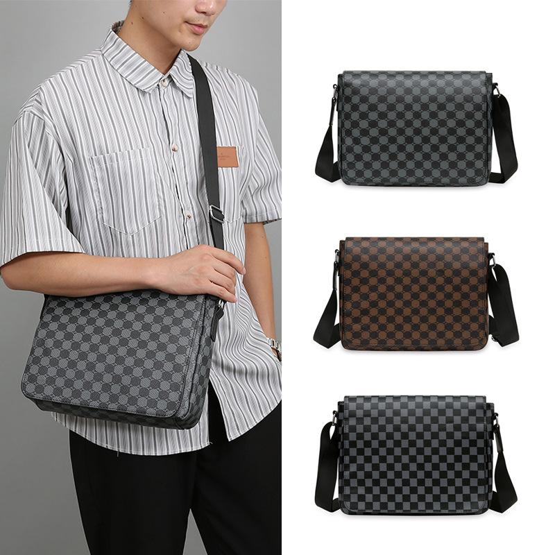 Men's Bag Flip Shoulder Bag European and American Fashion Men's Crossbody Bag Horizontal Casual Computer Briefcase Men's Plaid Backpack