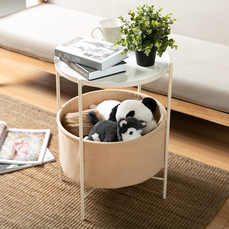 Nordic small coffee table simple tray tablecloth bag double-layer table iron coffee table sofa bedside small round table mini side table