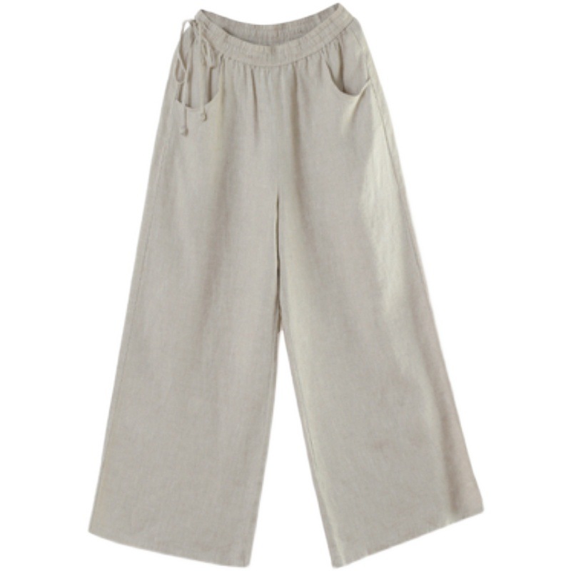 In the summer of 2024, the new artistic loose solid color cotton and linen elastic waist wide leg pants pants women's casual pants #9793#