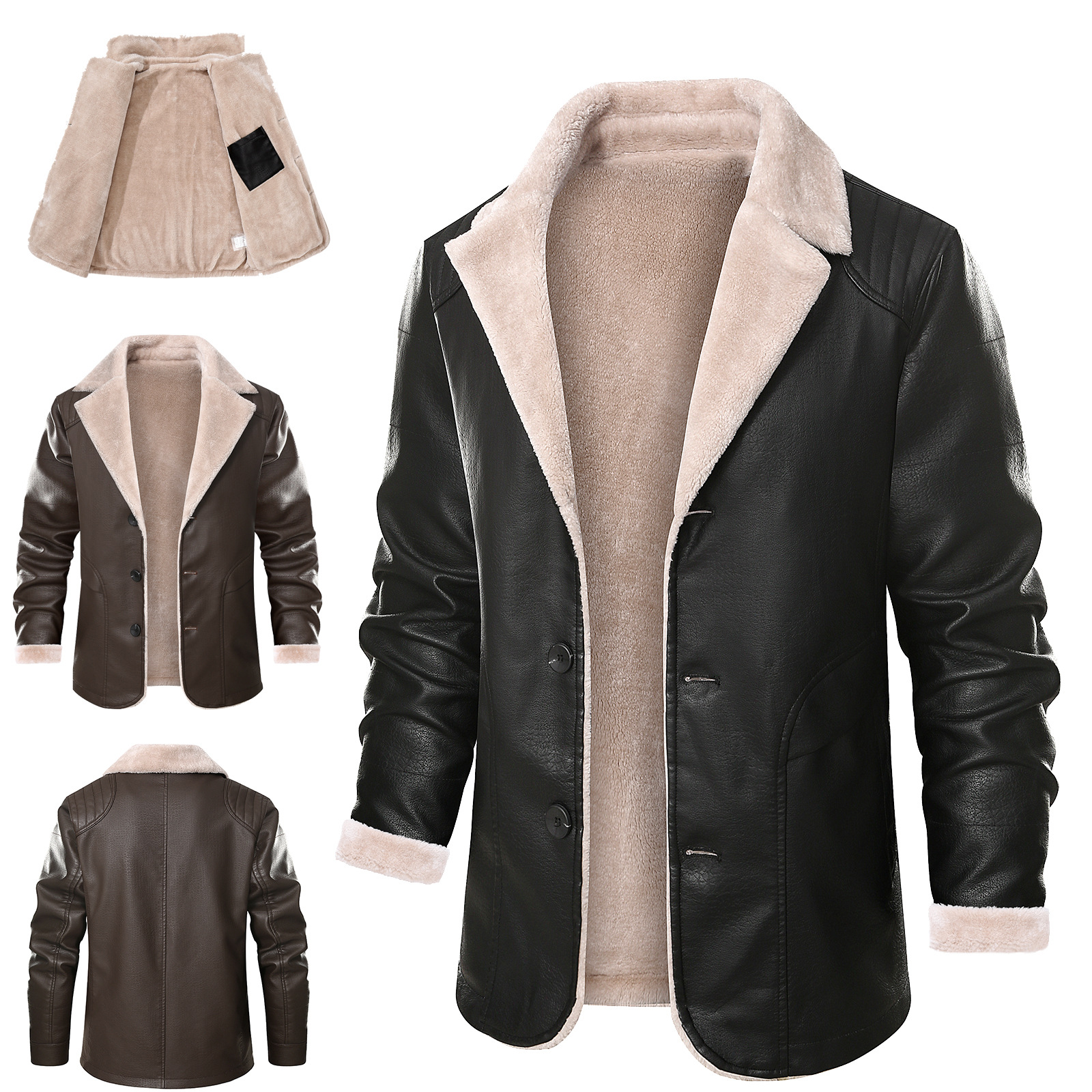 Thick velvet fur integrated warm foreign trade cross-border suit leather coat standard leather jacket jacket quasi-US size 88988