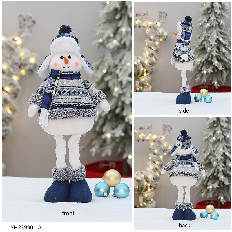Ornements de poupée de bonhomme de neige rétractables en tissu bleu de Noël en gros en usine_voghion.com