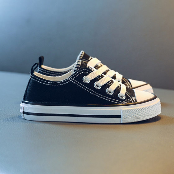 Children's canvas shoes 2024 spring and autumn Korean style low-top lace-up board shoes boys and girls baby white shoes casual cloth shoes