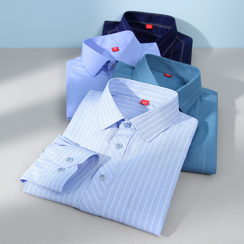 Spring New Men's Shirt Long-sleeved Business Casual Cardigan Square Collar Cotton Linen Middle-aged Dad Men's Shirt
