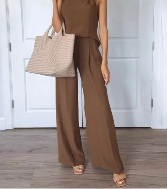 European and American new pure color simple casual wide long pants