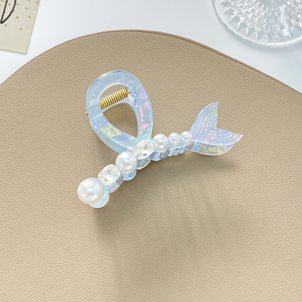 Net rot perle fangen clip halbe krawatte haar clip großhandel temperament strass fangen magische farbe meerjungfrau Ji fischschwanz shark clip_voghion.com