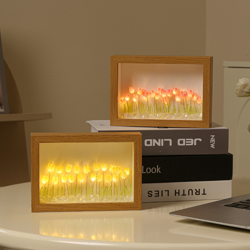 Internet Celebrous Photo Frame Tulip Night Light led Bedroom Night Light Birthday Tanabata Gift Girl Flower Atmosphere Light