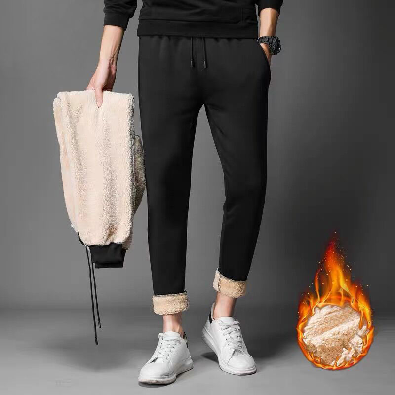 Fleece-lined thick lamb wool sweatpants men's elastic stretch sports pants casual pants men's pants winter factory direct sales