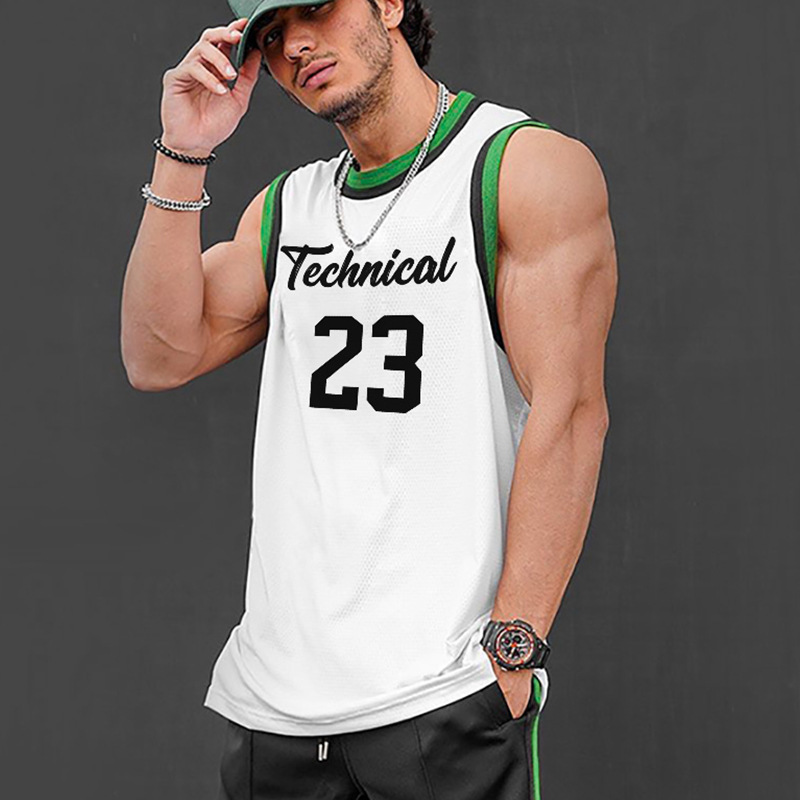 Men's Summer Men's Vest American Thin Large Size Mesh Sports Sleeveless T-Shirt Fashion Brand Quick-drying Printed Waistcoat