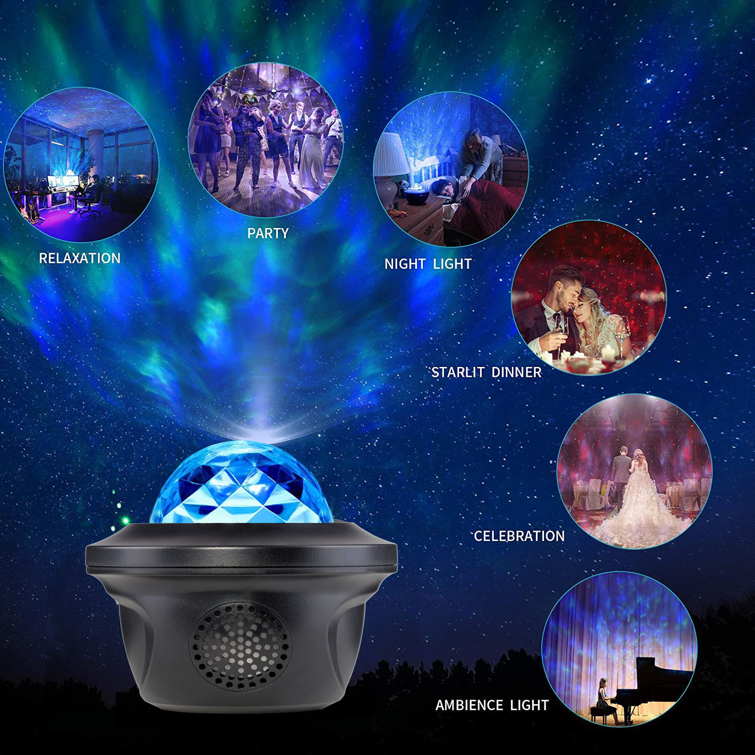 Starry light projection lamp water pattern lamp laser light atmosphere night light with charging Bluetooth audio bar KT