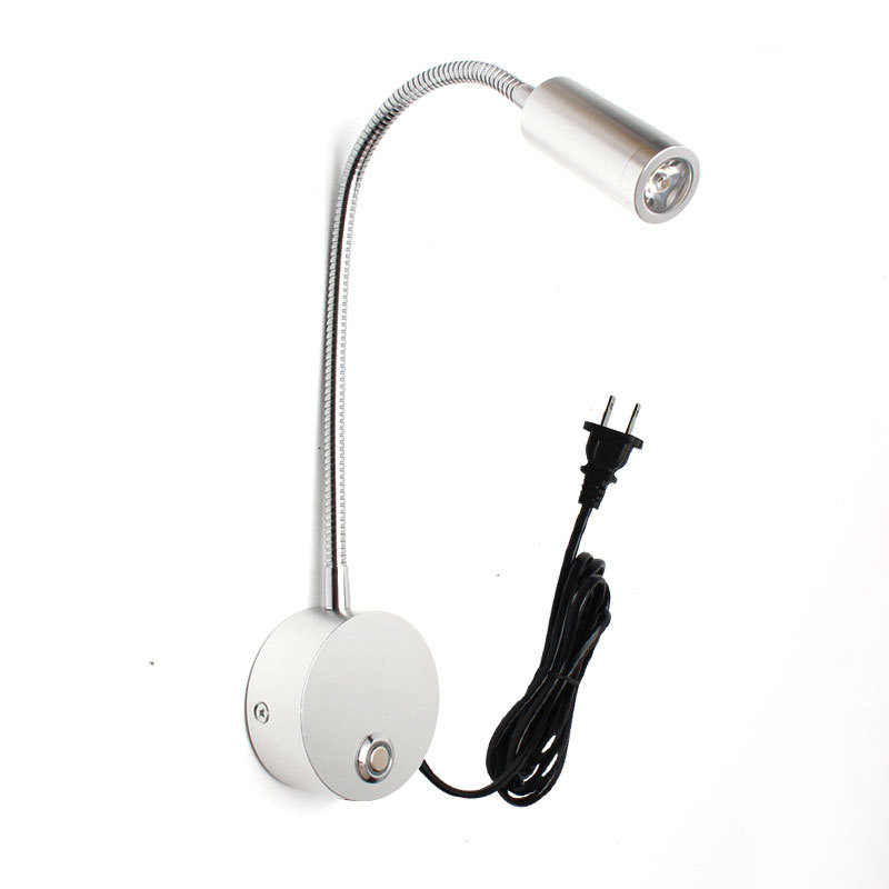 New cross-border new three-color dimming LED hose headboard reading wall lamp with plug cable USB charging port 2W