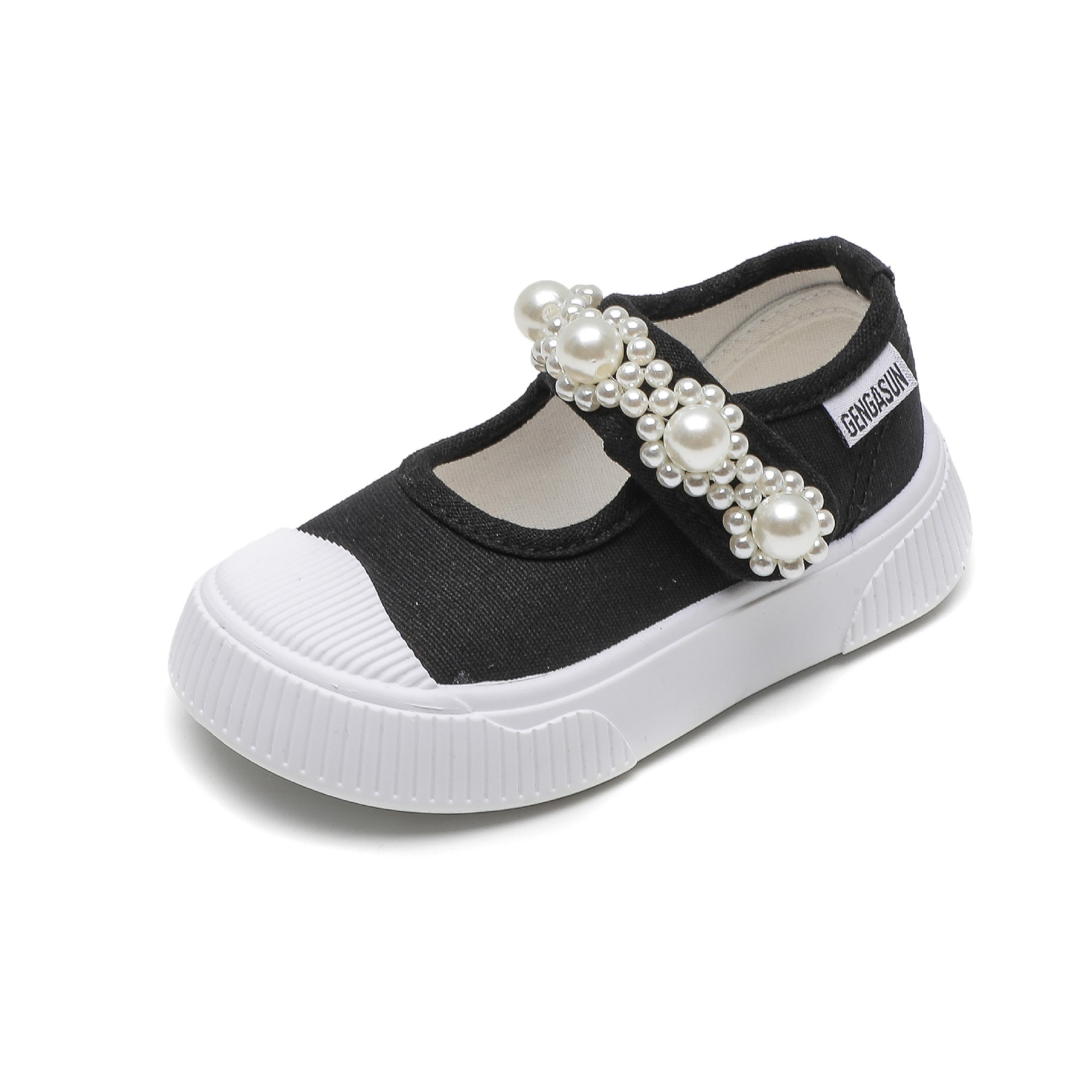 Children's Canvas Shoes European and American Pearl Princess Shoes Student Casual Biscuit Shoes Velcro Platform Mary Jane Women's Shoes