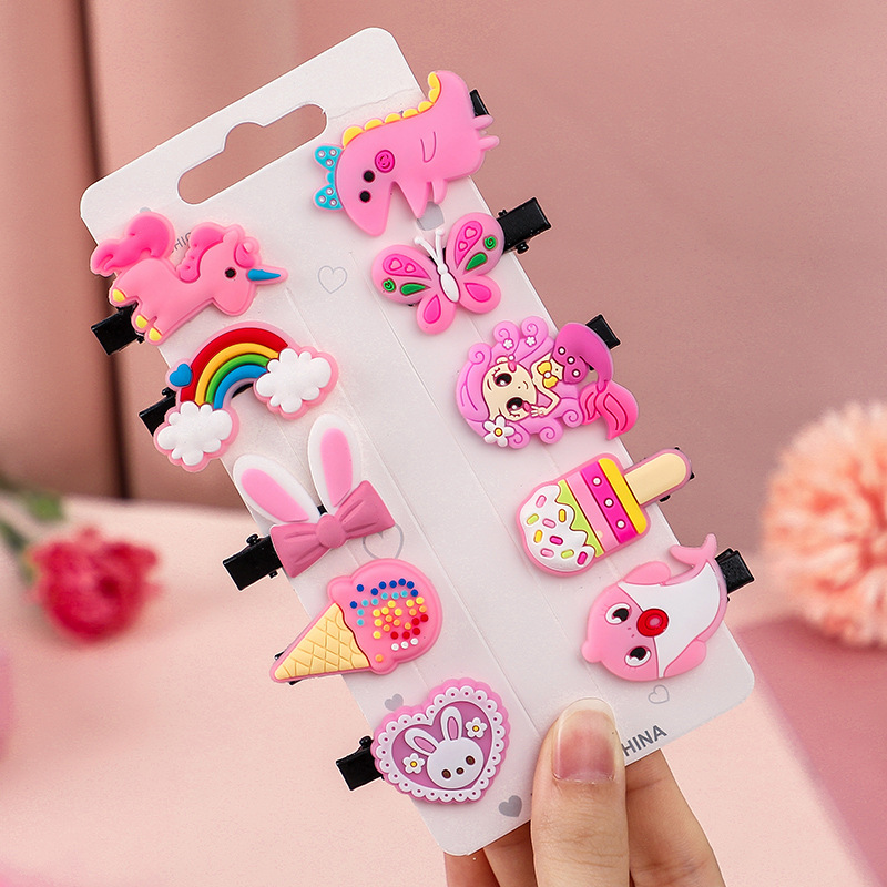Children's hairpin Princess ice cream fruit cute little girl flexible glue 10-piece set hairpin suit side clip head