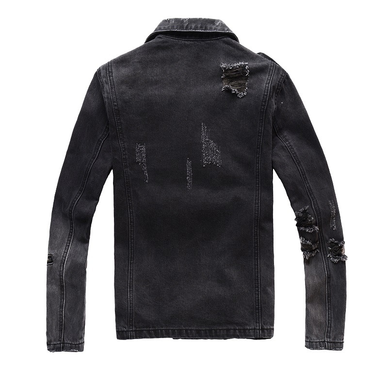 Punk Style Motorcycle Jacket Men's Ripped Slim Fit Black Denim Jacket Young Men's Jacket Autumn and Winter Men's 403