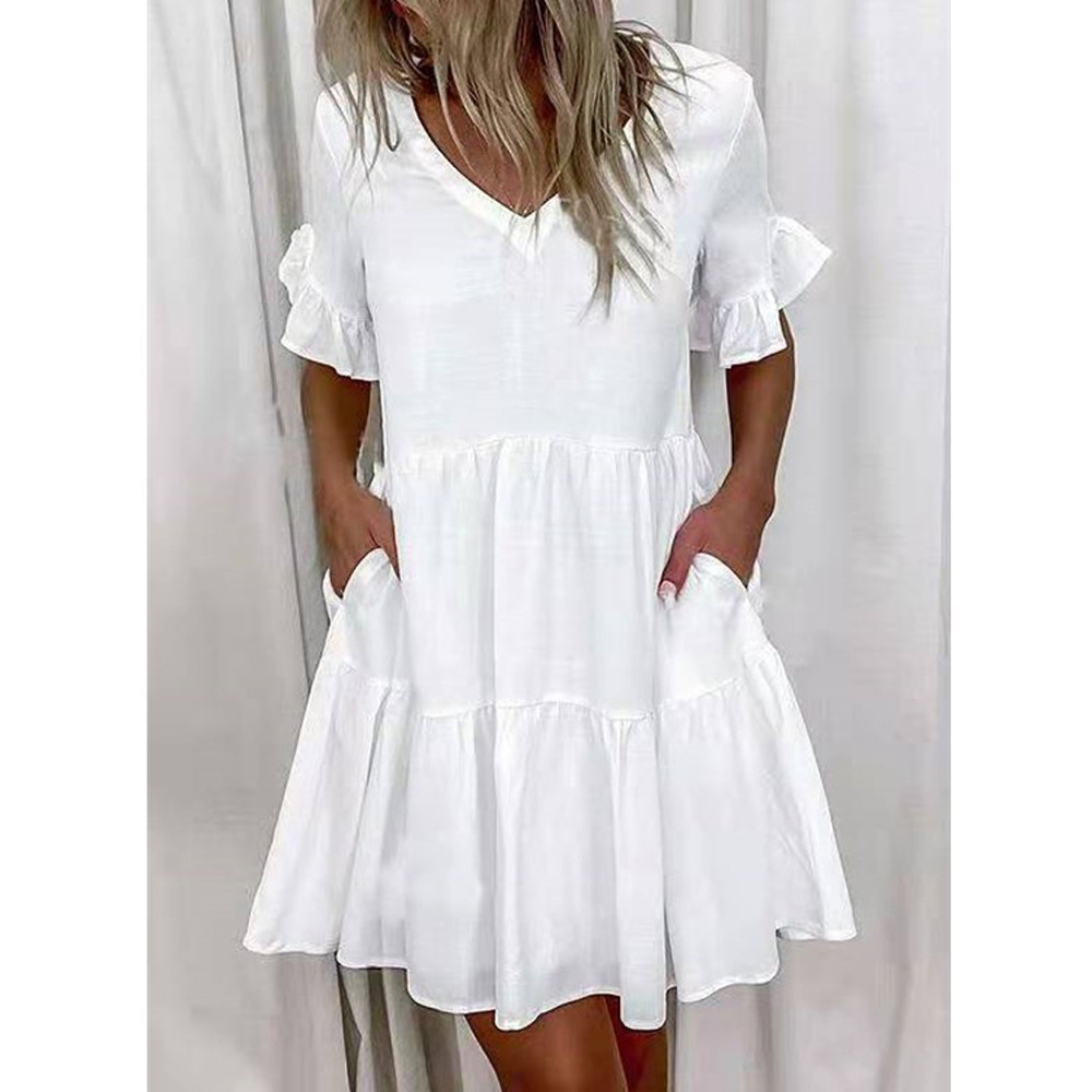 Cross-border Amazon European and American Women's 2023 Spring New Dress Fashion Sweet V-neck Printed Large Swing Dress