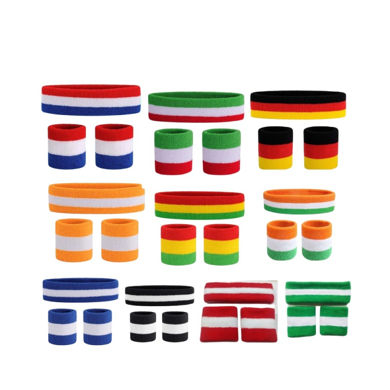 A variety of in stock stripes 1 headband 2 wristband sports protective gear combination Cotton Sweat-absorbent warm sweat-wiping can be used as LOGO