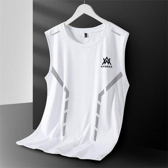 Ice Silk Vest Men's Summer Quick-Drying Cut-Sleeve Mesh Sleeveless T-Shirt plus size Loose Hurdle Sports Kan Sleeve Top