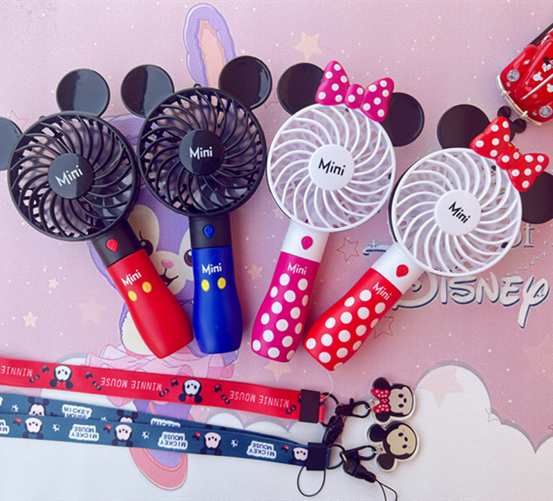Cartoon Mickey luminous small fan portable USB charging handheld mini student portable fan Big Wind