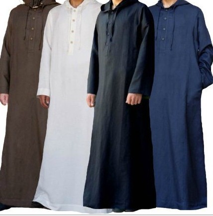 2024 Cross-border Foreign Trade AliExpress Arabic Style Simple Long Men's Hooded Shirt Muslim Robe for Men