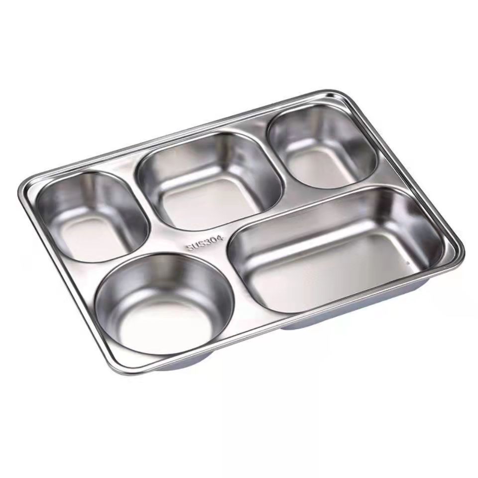 304 Stainless Steel Dinner Plate Fast Food Plate for Students and Adults Simple Dinner Plate for Canteen with Paneled and Thickened Dinner Plate with Lid