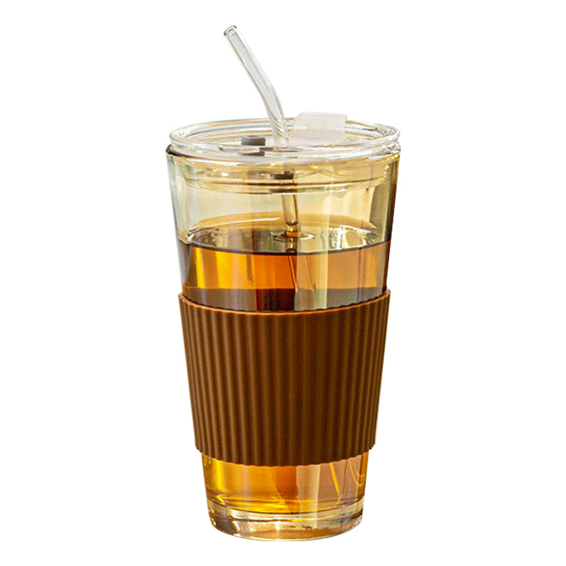 Aurora Coffee Cup Glass with Lidded Cup Portable Suction Tube Cup Summer High Value Milk Cup Water Cup Accompanying Cup