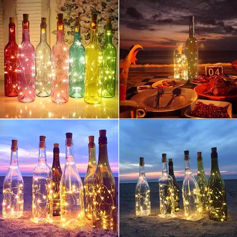 LED wine bottle light string copper wire light string button battery wine stopper light mini bottle cap light string gift Christmas lantern