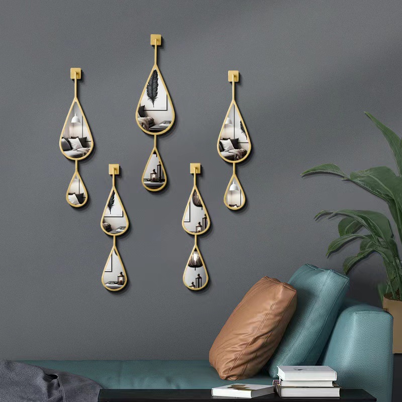 Creative water drop mirror 5 pieces modern hallway decorative mirror living room hanging mirror dining room wall background hanging decoration Amazon