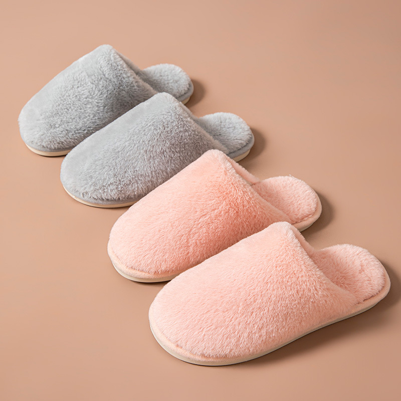 Cross-border ins autumn and winter closed toe plush slippers candy color woolen slippers casual home indoor cotton slippers wholesale