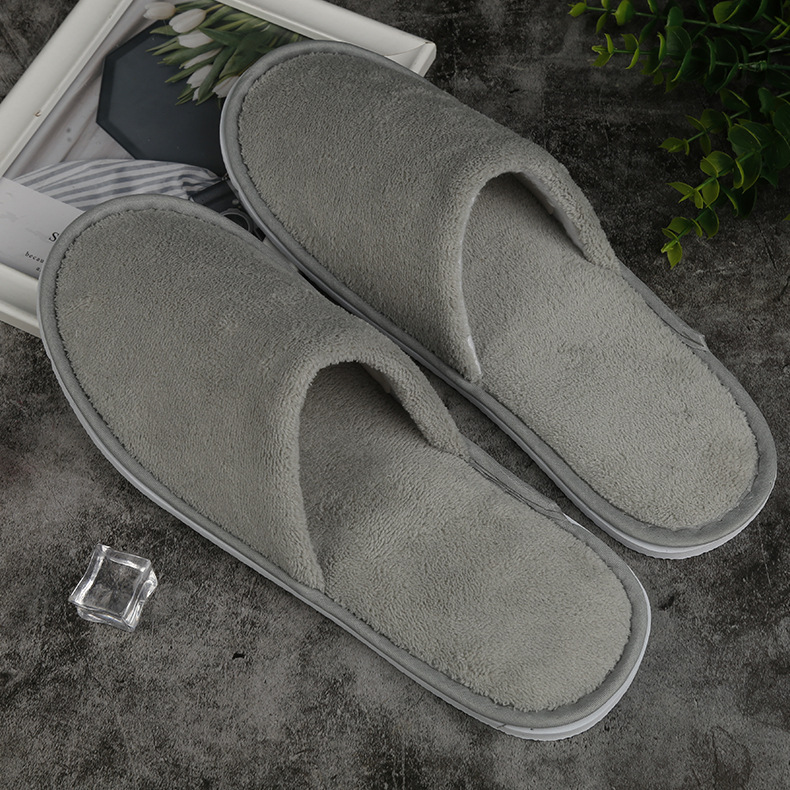 Factory supply disposable hotel slippers hotel room supplies gray white coral fleece slippers