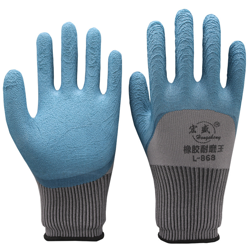 Labor protection gloves tire rubber latex foam gloves wear-resistant dipping anti-skid site work labor protection supplies wholesale