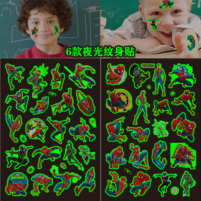 Luminous Spider-Man Disposable Tattoo Sticker Children Tattoo Sticker Birthday Party Tattoo Sticker Water Transfer Sticker