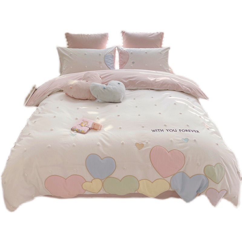 Love pendant | Princess style Korean style fur ball pure cotton washed cotton four-piece cotton girl's heart bedding