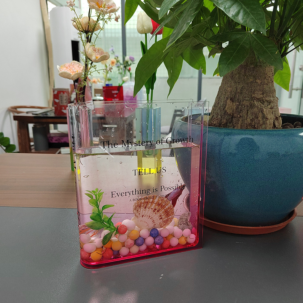 Explosive INS style modern transparent gradient acrylic book-shaped vase hydroponic flower ornaments acrylic vase
