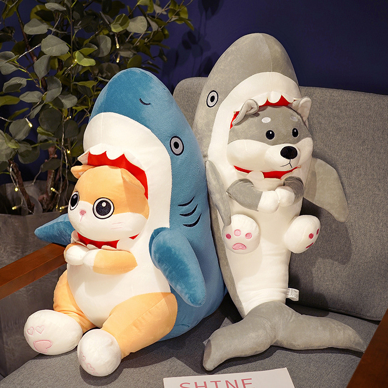 Tiktok Net red cute shark cat doll plush toy pillow shark dog doll for boys and girls funny gift