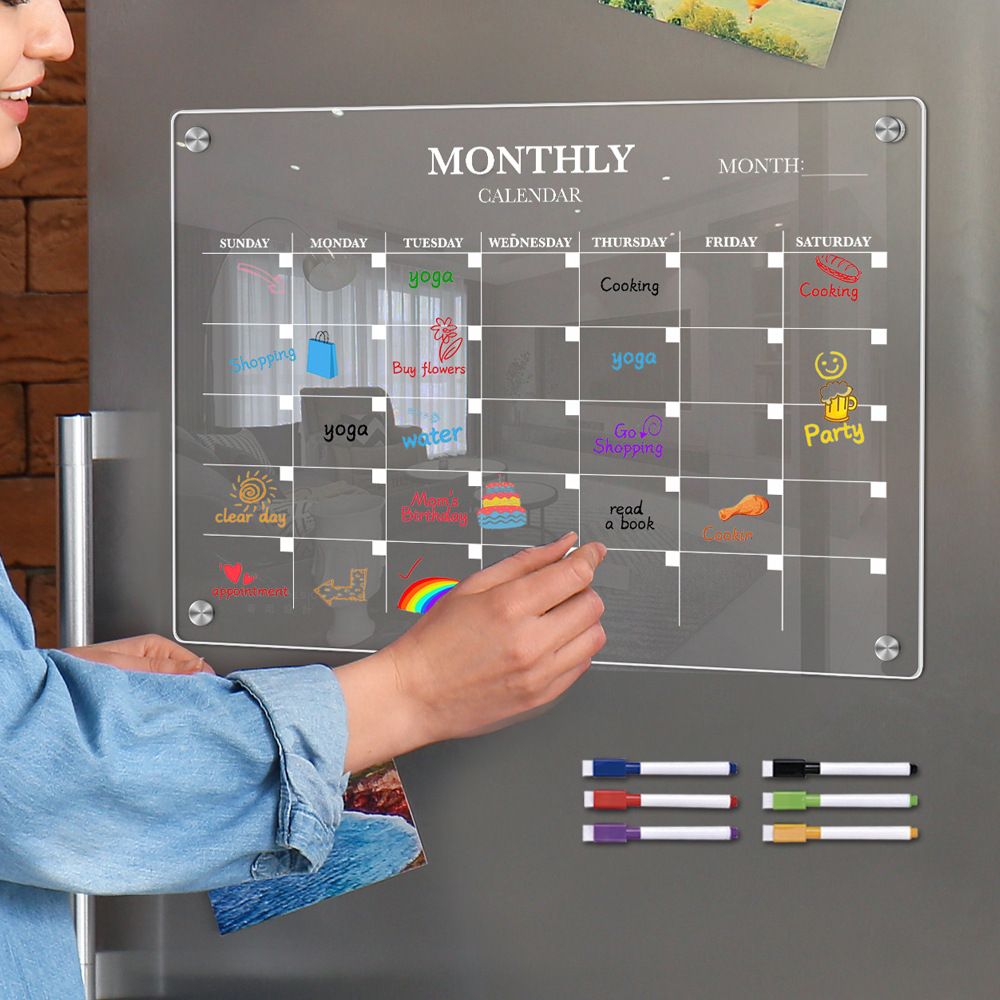 TYU370 acrylic magnetic weekly plan note board erasable transparent message writing board memo prompt display board