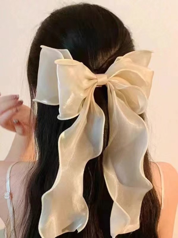 Cream sweet gauze bow hairpin super fairy top clip back head hairpin hair accessories spring clip yiwu wholesale_voghion.com