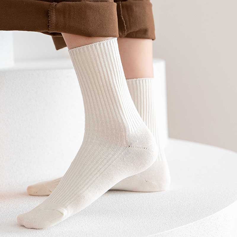 Autumn and Winter New Double Needle Stacking Socks Women's Middle Stockings Solid Color Cotton Socks JK Japanese Style White Socks Ins Trendy All-Match