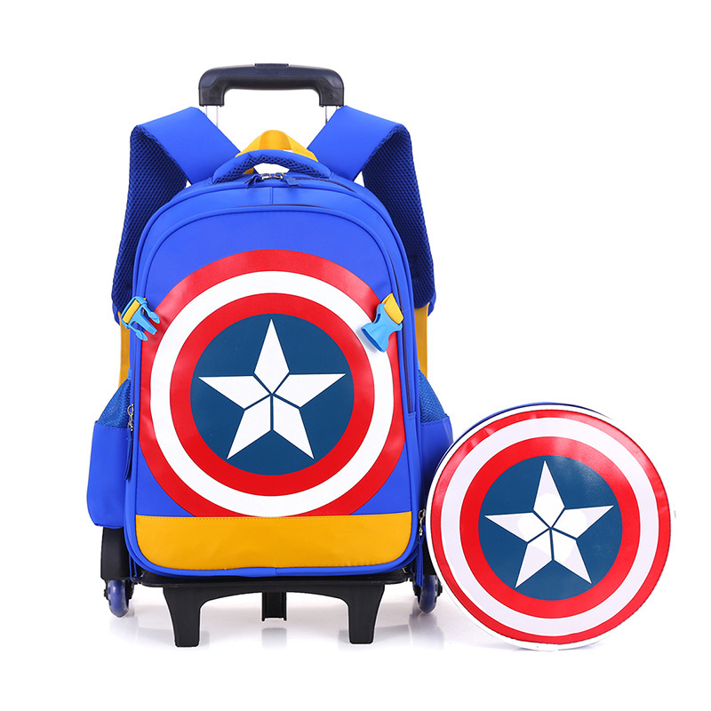 Cross-border wholesale Captain America trolley schoolbag Boys Primary School students Grade 3 to grade 6 large capacity dragging stairs