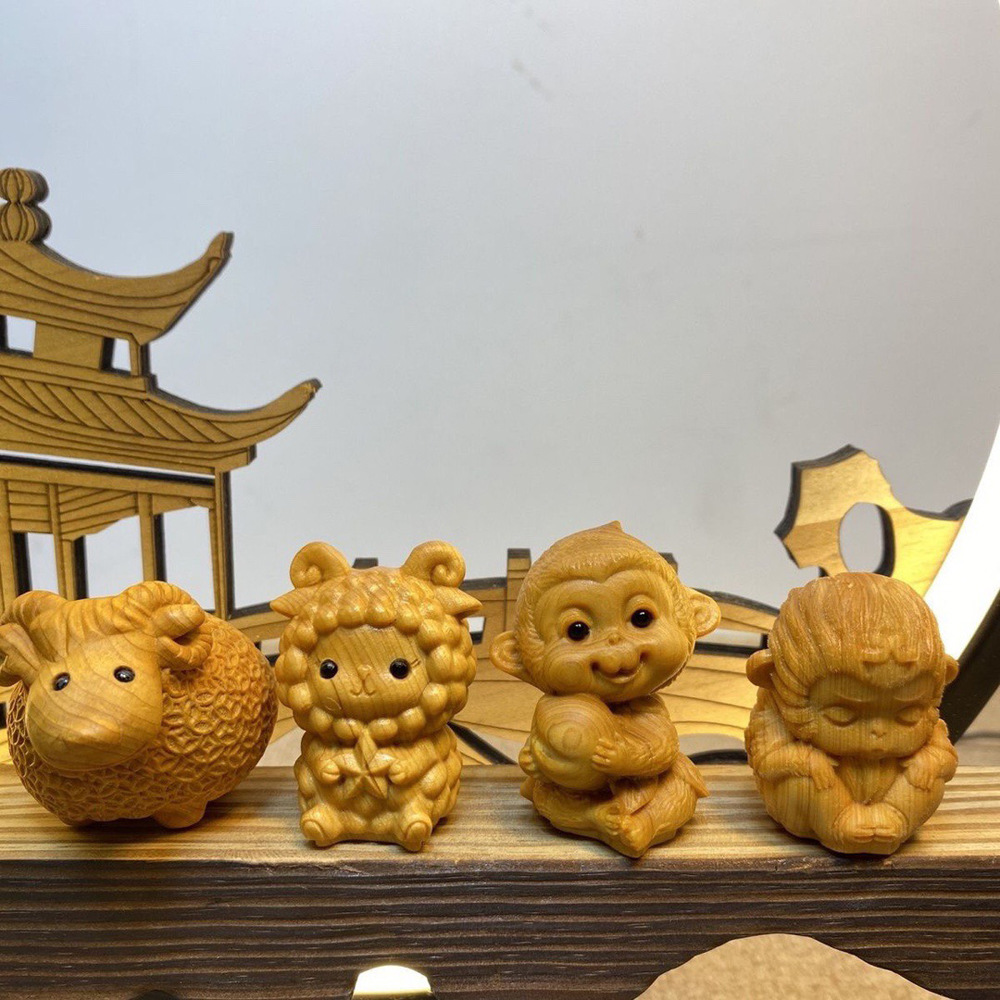 Thuja Cartoon Chinese Zodiac Handlehold Wooden Carving Pendant Cultural Play Crafts Scenic Spot Stall Hot Selling Solid Wood Ornaments
