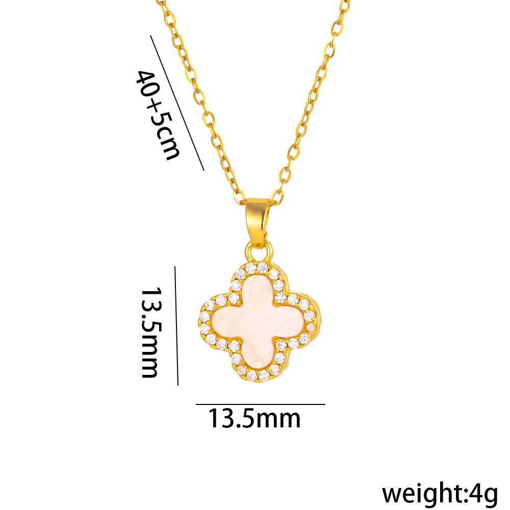 Golden Luxury Diamond Four-leaf Clover Necklace Women's Black and White Double-sided Design Sense Cyber Celebrity Clavicle Chain 18K Gold-plated Necklace Chain