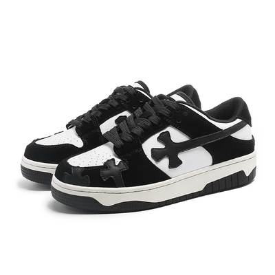 KaaiBook black and white color block cross casual skateboard shoes fashion all-match board shoes thick soles increased lovers tide