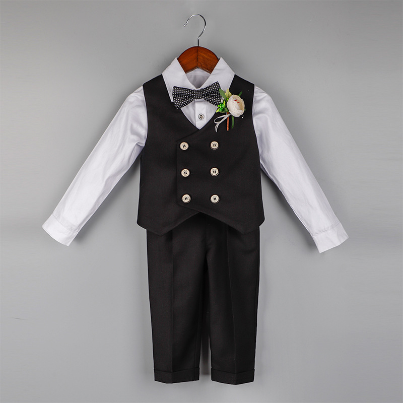 Children's Suit New Spring and Summer Short-sleeved Vest Set Boy's Flower Dress Children's Baby's Birthday Banquet Dress
