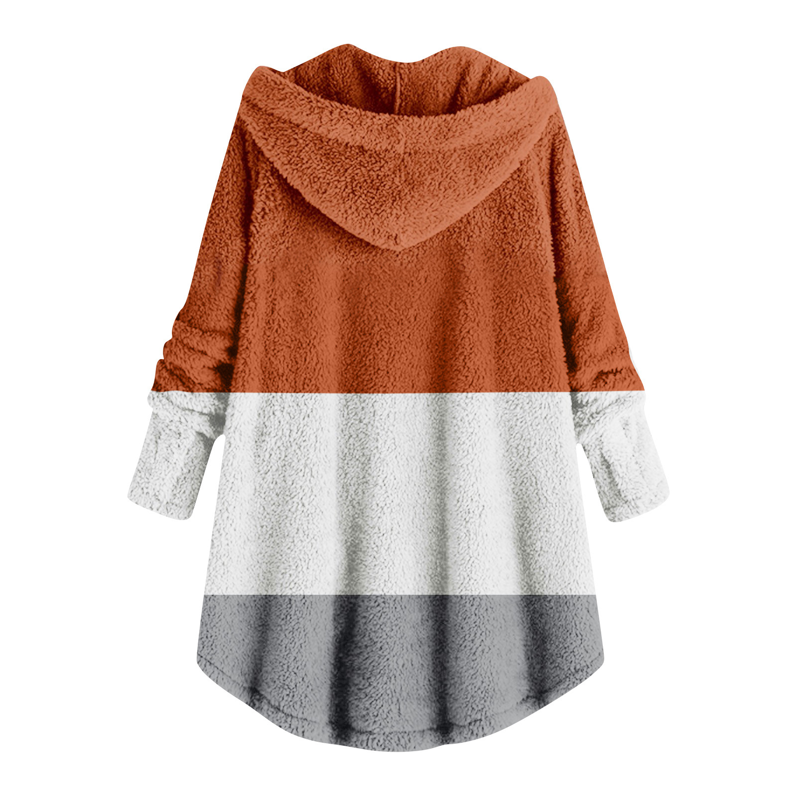 2023 Winter   New Fashion Women's European and American Button Plush Top Color Matching Multicolor Hooded Jacket_voghion.com