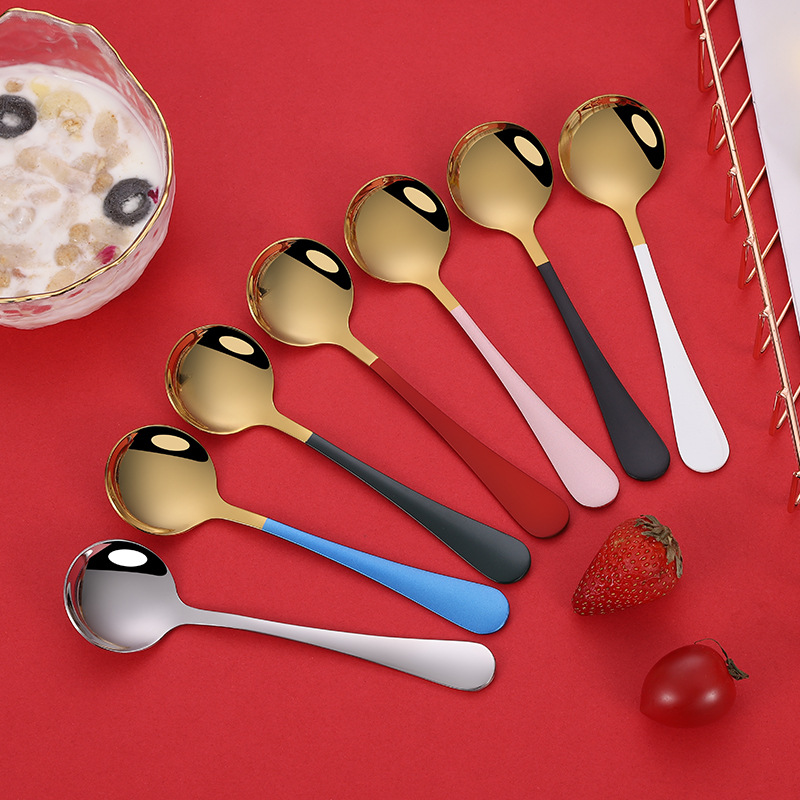 Net red stainless steel round spoon high color value stainless steel spoon titanium plated creative watermelon spoon stainless steel tableware wholesale