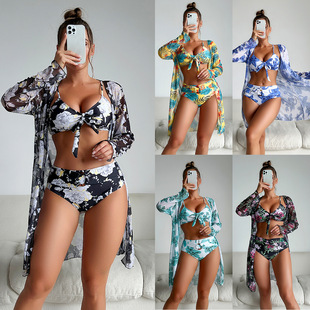 Mingyi 2024 new European and American fashionable high-end sexy multi-color printed BIKINI BIKINI three-piece women's swimsuit