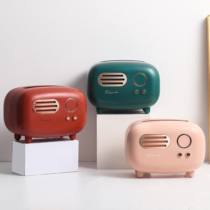 Vintage Creative Tissue Box Desktop Paper Box Internet Trendy Light Luxury Ornaments Cute Girls ins Style Radio Paper Box