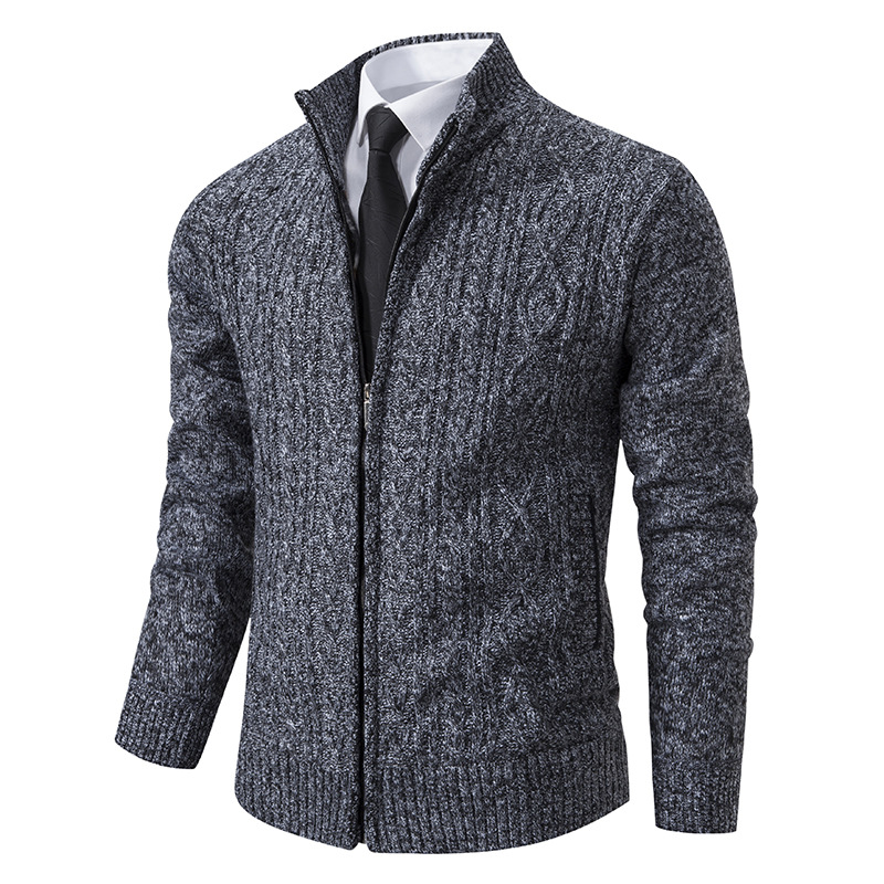 Cross-border 2024 autumn and winter men's cardigan sweater coat men's stand collar jacket casual solid color sweater top