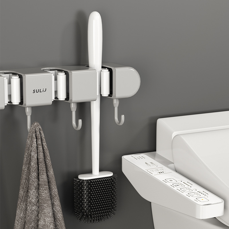 Bathroom Mop Clip Hook Wall Hanging Punch-free Mop Rack Bathroom Mop Storage Hook Mop Rack Fixing Card